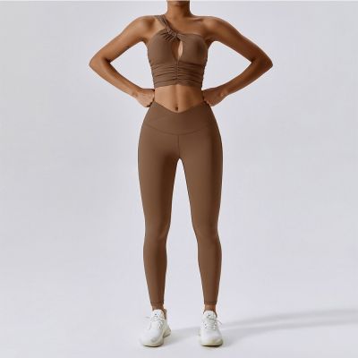 2PCS Women Workout Tracksuit Yoga Set Sportswear Gym Clothes Fitness Long Sleeve Crop Top Bra High Waist Leggings Sports Suit