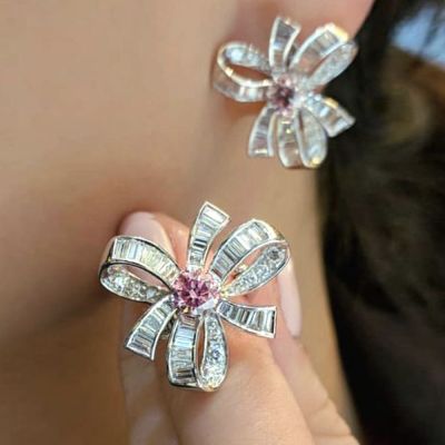 [COD] Cao Shi and style pink flower earrings light luxury trendy sweet personality pure desire