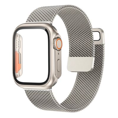 Glass+Case+Strap For Apple Watch Band 44mm 40mm 45mm 41mm 45 44 mm cover+Milanese Loop Bracelet Correa iWatch series 7 se 45 6 8 Straps