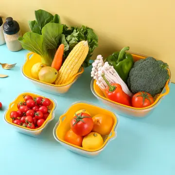 Vegetable Basket - Vegetable Basket with Cutting Tools Strain Wash and Vegetables Fruit Multi Function Kitchen Vegetable Washing Basket, Yellow