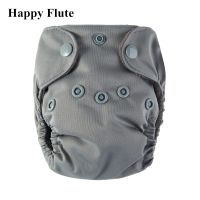 Happy Flute Bamboo Charcoal Double Gussets Newborn Diapers NB AIO Cloth Diaper Belly Button 8 Solid Colors Fit 2-5KG Baby