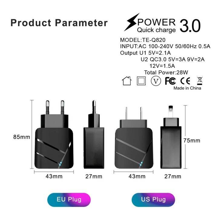 qc3-0ที่ชาร์จความเร็วสูง-led-usb-ใหม่2a-28w-วอลล์ชาร์จด่วนโทรศัพท์มือถือเครื่องชาร์จสำหรับซัมซุง-xiaomi-iphone-12-13-14-huawei