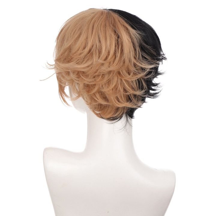 men-short-wig-black-white-splits-synthetic-wig-with-bangs-for-boy-costume-anime-cosplay-wig-slight-curly-natural-hair