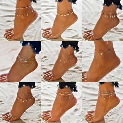 TOBILO 2022 Gold Color Women Anklets Simple Heart Barefoot Crochet Sandals Foot Jewelry Two Layer Foot Legs Bracelet Anklets