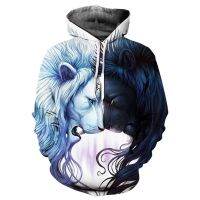 Mens Lion of yin and young Sweatshirt 3D Print Long Sleeve adult casual running foods hooks