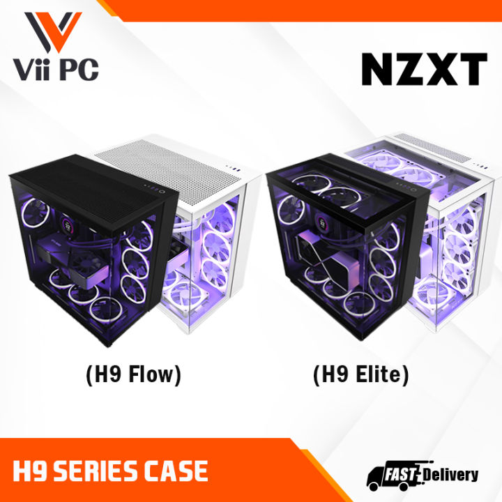  NZXT H9 Elite Dual-Chamber ATX Mid-Tower PC Gaming Case –  Includes 3 x 120mm F120 RGB Duo Fans with Controller– Glass Front, Top &  Side Panels 360mm Radiator Support Cable Management