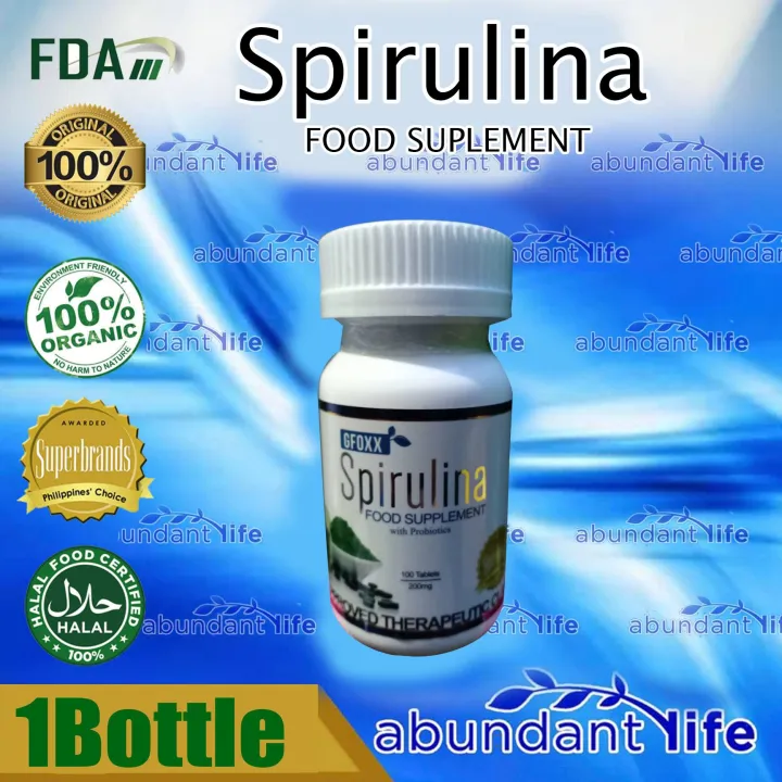 1 Bottle Spirulina Food Supplement with Probiotics 100 Tablets 200mg by