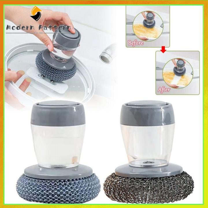 1pc Pan Cleaning Brush, Automatic Detergent Dispensing Scrubber, Kitchen  Stove Cleaner With Steel Wool Ball