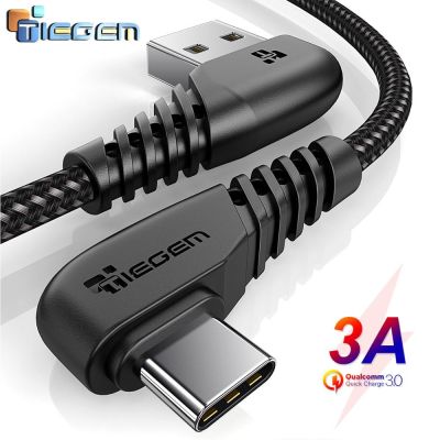 TIEGEM USB C Cable for Samsung S9 S10 Plus Quick Charge 3.0 Right Angled USB Type C Fast Charger Data Cable for Game USB-C Wire