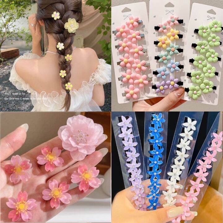 10 Pack Flower Hair Clip Set Sweet Girly Cherry Blossom Braided Clip