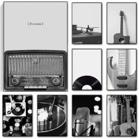 ✻☫ Vintage Music Vinyl Record โปสเตอร์ Wall Art สีดำและสีขาวภาพหูฟังวิทยุภาพวาดผ้าใบพิมพ์ Music Studio Room Decor