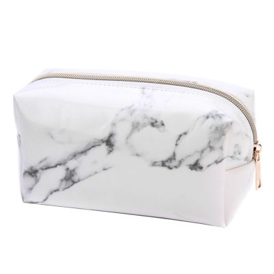 White Marble PU Stationery Pencil Case Pouch Makeup Bag with Zip for Girls Womans Teenagers