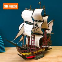 3D Wooden Puzzle Vintage Sailing Boat Sailboat Pirate Ship Model Royal Queen Kit DIY Decoration Toys for Adult Kids