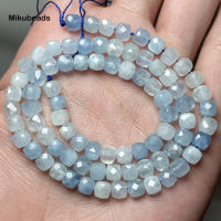 Wholesale Natural A+ 5mm+-0.2 Aquamarine Faceted Square Loose Beads For Jewelry Making DIY celets Necklace Mikubeads