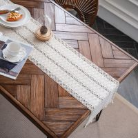 Dinning table decoration Table Runner Modern Solid White Cotton Thread Stitching Woven Tassel Table Runners For Home Party Tea Coffee Table Decor Natural Material