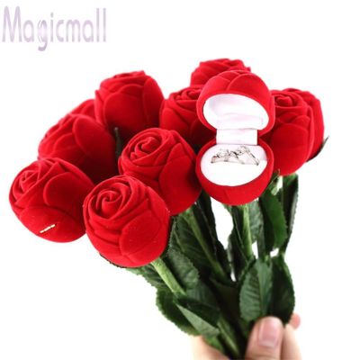 MAG✮Rose Flower Flocking Ring Box Wedding Valentine Gift Packing Jewelry Case with Rod