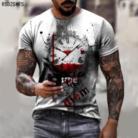 Fashion Summer Clock Print Mens 3D Print T-Shirt O-Neck Short Sleeve Male Clothing Street Trendy Casual Loose Tops Tees XXS-6XL