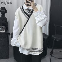 Oversize Sweater Vests Men Patchwork Preppy Style Couple Soft Knitwear Leisure Hipster Unisex Homme Sleeveless Jumpers All-match