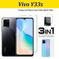 (3 In 1) สติกเกอร์คาร์บอนฝาหลังคาร์บอนไฟเบอร์สำหรับ VIVO กระจกเทมเปอร์ฟิล์มป้องกัน + ฟิล์มป้องกันเลนส์กล้องถ่ายรูป + สติกเกอร์ Y02S คาร์บอนฟิล์มป้องกัน Vivo Y76 Y52 Y35 Y33S Y72 Y15A Y02 Y1S Y20i Y11 Y22S Y15 Y17 Y73 Y15S Y01 Y19 Y20S (G) y30 Y21T Y31 Y22