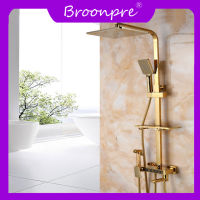 BROONPRE ชุดระบบฝักบัวอาบน้ำดิจิตอลสีทองและเย็น BROONPRE ก๊อกน้ำผสมอ่างอาบน้ำทองเหลืองคุณภาพชุดฝักบัวอุณหภูมิอัจฉริยะ