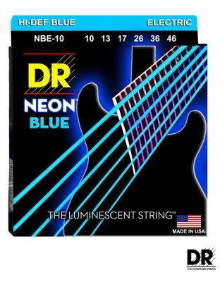 DR Strings สายกีตาร์ไฟฟ้า แบบเรืองแสง เบอร์ 10 สายเคลือบ สีน้ำเงินนีออน รุ่น NBE-10 (Medium, 10-46) ** Made in USA **