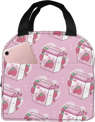 ❉ Cute Kawaii Strawberry Milk Lunch Box for Men Women Adults Small Lunch Bag for Office Work School Reusable Portable Lunchbox