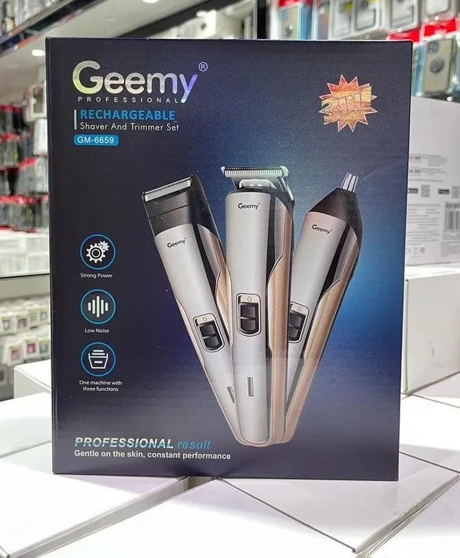 Geemy Gm-6659 RECHARGEABLE 3IN 1 SHAVER AND TRIMMER SET-6659