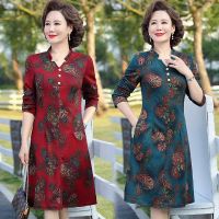 ☸☒ Western style dress 40 2022 new mother of spring temperament of middle-aged and old womens long sleeve skirt knee-high