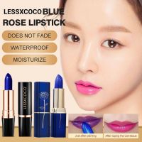 【LilyBeatuy】ลิปสติกดอกกุหลาบสีฟ้า ลิปสติกเปลี่ยนสีตามอุณหภูมิ 3 สี ให้ความชุ่มชื้น สีไม่แห้ง ติดทนนาน ลิปสติกกันน้ำและกันน้ำมัน ลิปสติกเปลี่ยนสีได้สูง【Blue Rose Lipstick】