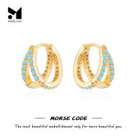 【CC】 Sterling Turquoise Huggie Earrings Hoops for Piercing Stud Earings Delicate Pendientes  Jewelry Aretes