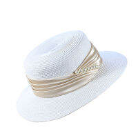 Summer Straw Hat Women Big Wide Brim Beach Hat Sun Hat Foldable Sun Block UV Protection Pearl Panama Hat Bone Chapeu Feminino