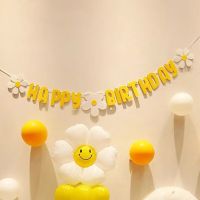 Yellow Happy Birthday Banner INS Daisy Birthday Party Flag Baby Shower Hanging Garland Party Supplies Banners Streamers Confetti