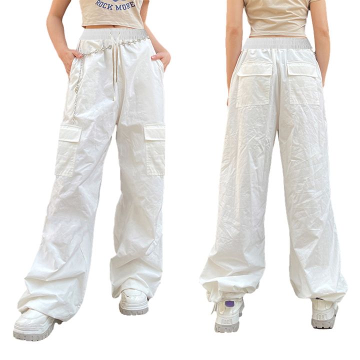 heziowyun-women-wide-leg-y2k-trousers-solid-color-drawstring-elastic-waist-baggy-long-pants-spring-fashion-wild-casual-slacks