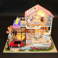 (ร้อน) ไฟ LED บ้านตุ๊กตาขนาดเล็ก DIY ตุ๊กตา Handmad เฟอร์นิเจอร์ไม้แกล้งเล่นบ้านของเล่นสำหรับเด็กของขวัญวันเกิด
