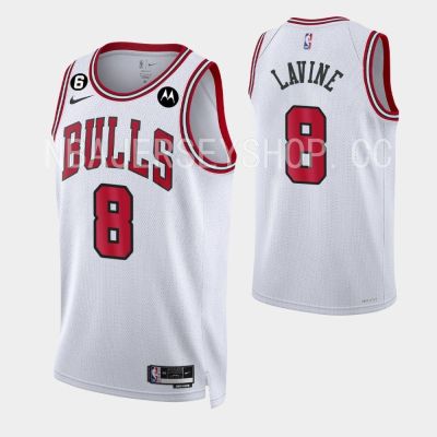 ใหม่ ของแท้ NBA Chicago Bulls ปี 2022-23 สําหรับผู้ชาย #8 เสื้อกีฬาแขนสั้น ลายทีม Zach LaVine Association Edition สีขาว