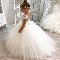 Holy Princess ดอกไม้สาวชุด Ball Gown ลูกไม้แขนกุด Tulle ประกวดยาวงานแต่งงาน First Communion ชุดสำหรับหญิง...