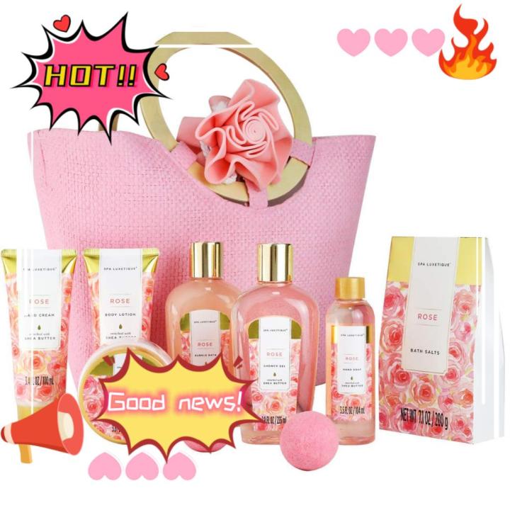 Gift Basket for Women 11 Pcs Rose Bath Gift Set with Bubble Bath,Body &  Hand Lotion ,Relaxing Home Spa Kit for Women,Birthday Chrismas Gift Set