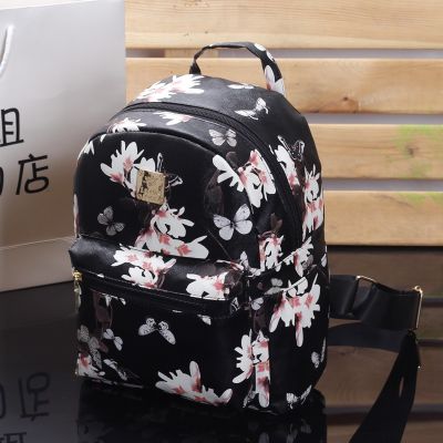 กระเป๋าเดินทางแบบสบายๆสำหรับนักเรียนกระเป๋าเป้ลาย PU หนังลายดอกไม้ผีเสื้อแฟชั่นใหม่ล่าสุด
