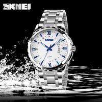 [Aishang watch industry]SKMEI แฟชั่นใหม่สบายๆนาฬิกาผู้ชายเต็มเหล็กอัตโนมัติวันที่กันน้ำปฏิทินควอตซ์นาฬิกาข้อมือ Relógio Masculino