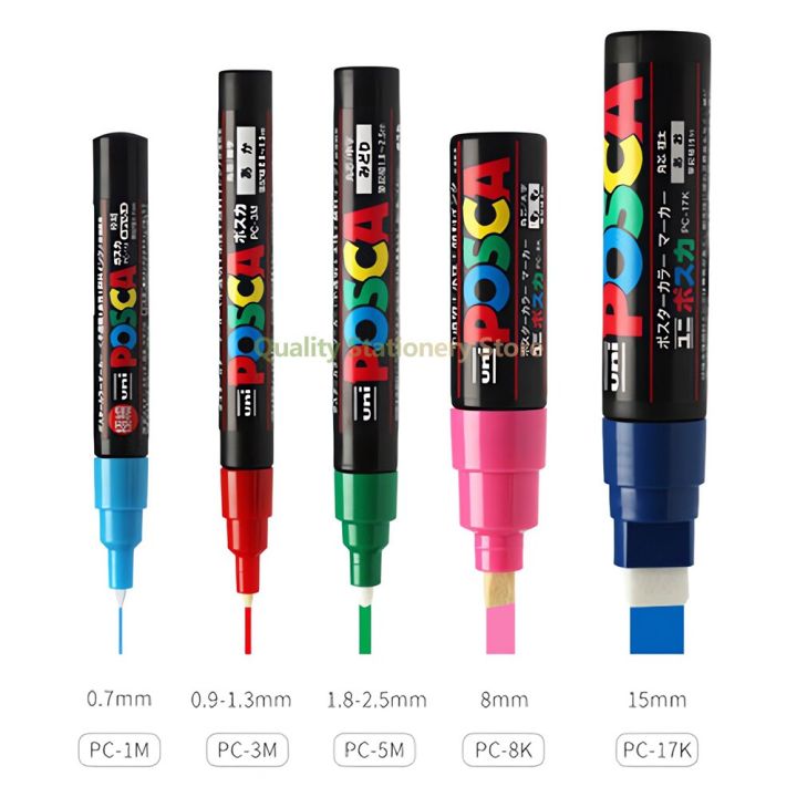 uni-posca-เซตปากกากราฟฟิตีบรรจุภัณฑ์ใหม่-pc-5m-pc-3m-pc-1m-โฆษณาป๊อปปากกาสำหรับโปสเตอร์วาดภาพนักเรียนวาดด้วยมืออุปกรณ์ศิลปะ