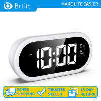 Brifit นาฬิกาปลุกดิจิทัล LED 5นิ้ว,นาฬิกาปลุกฟังเพลงควบคุมด้วยเสียงสามารถชาร์จไฟได้เสียงขนาดใหญ่120db มีนาฬิกาตั้งโต๊ะแบบมินิมอลปรับปริมาณความสว่างได้สำหรับนอนหนักนักเรียนผู้ใหญ่เด็ก