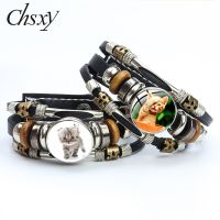 【CW】 Cats Theme Leather Picture Glass Adjustable Bangle for Gifts Wholesale