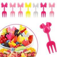 10Pcs Mini Plastic Fruit Forks Cartoon Animal Bow Reusable Cake Salad Dessert Fruit Fork Kids Food Toothpick Stick Table Decor