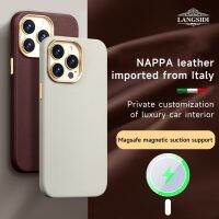 Original Leather for Magsafe Case for iPhone 13 12 14 Pro Max 14Pro 14 Plus Magnetic Cover with Tempered Glass Screen Protector