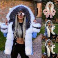 [COD] 2022wish European and autumn winter color-blocking large collar long-sleeved fashion jacket hooded warm drawstring slim coat for women