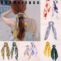 เนกไทไหม Dye ยาวริบบิ้น Ins หญิงยางรัดผมการพิมพ์โบว์ริบบิ้น Scrunchie