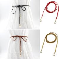 6 Colors Simplicity Summer Waistband for DressElegant Pearl Thin Belts Women Long Leather Hemp Rope Braid Waist Belt Girls