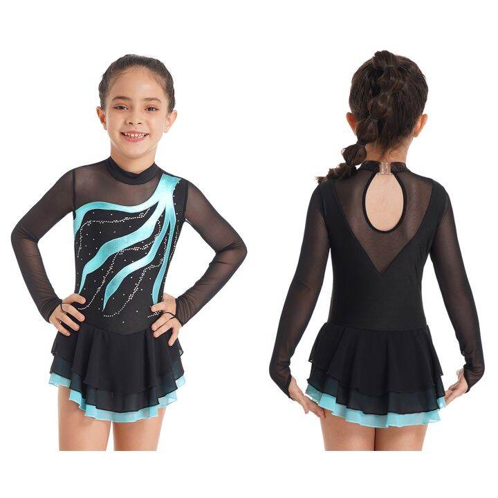 kids-girls-long-sleeve-hollow-back-ballet-leotards-dance-dresses-sparkling-rhinestone-figure-ice-skating-dress-dance-performance