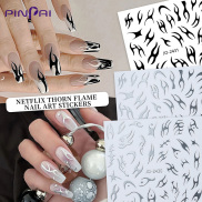 3D Flame Nail Sticker White Black Silver Decoration Decal Self-adhesive
