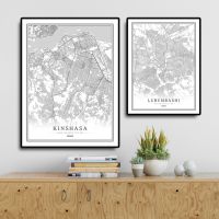 Congo Creative city map Kinshasa Abstract Canvas Paintings Black and white Wall Art Print Poster Picture Home Decoration